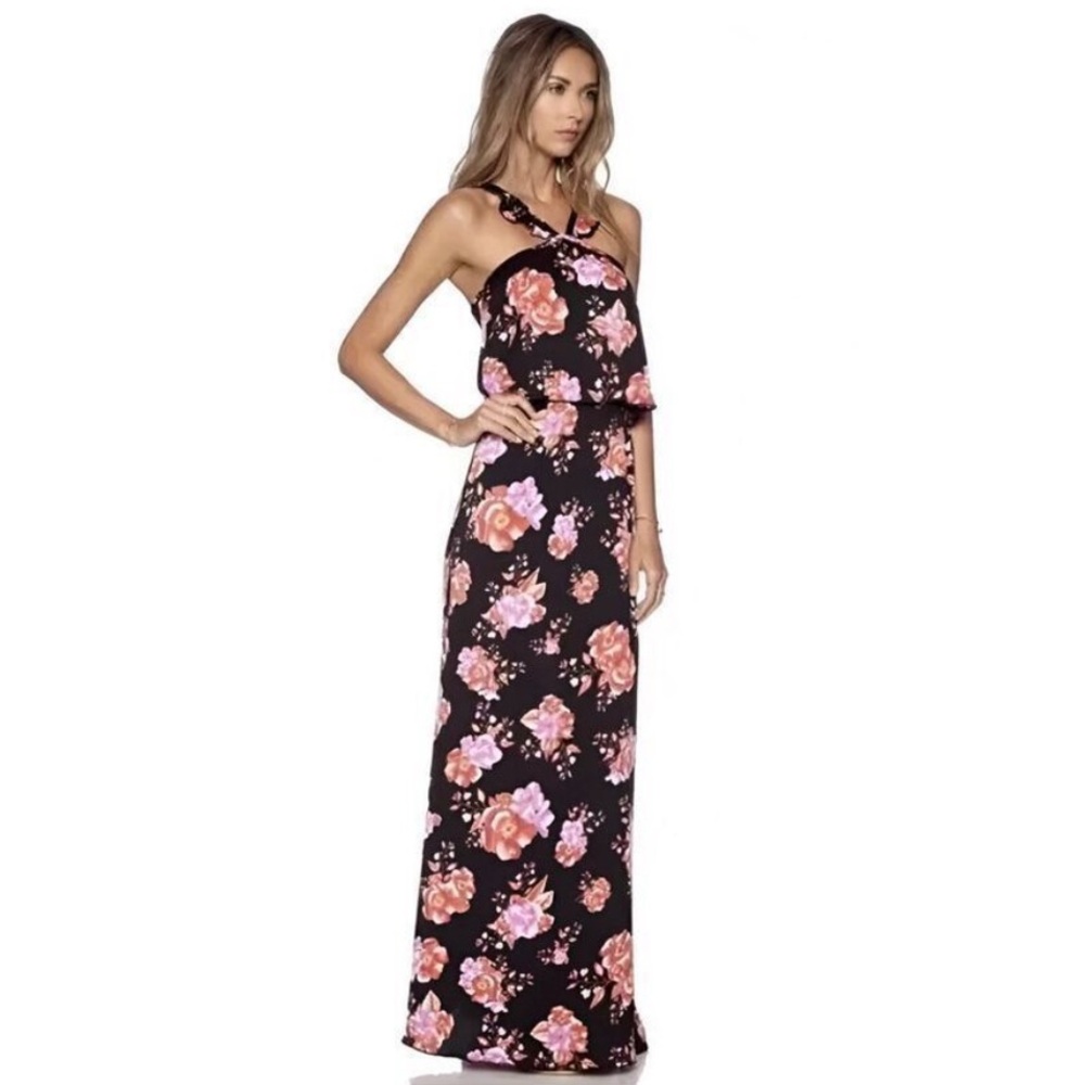 Tularosa Santorini Maxi Dress Floral Black Pink XS